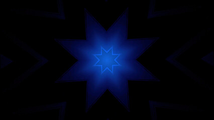 Abstract flashing stars in the dark. Design. Fractal blinking kaleidoscope shapes on a black background.