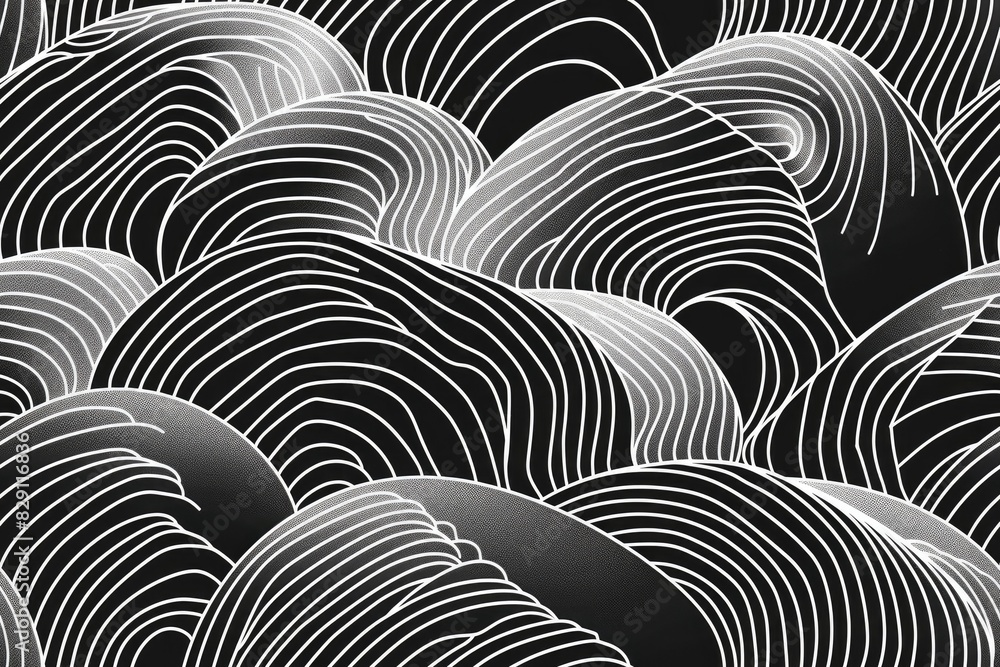 Poster a black and white image of a wave with a lot of lines. the image is abstract and has a sense of move
