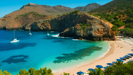 Seaside landscape, blue ocean, vacation