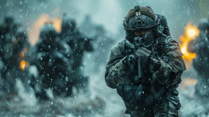A group of special forces and terrorists fight in the street,generative ai