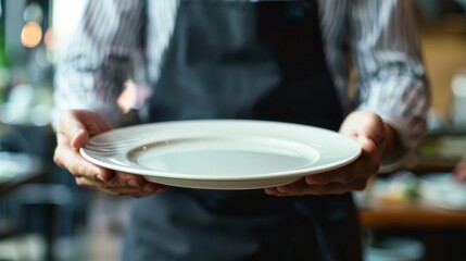 Waiter carrying empty plate template wallpaper background