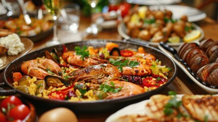 Obraz premium Tasty Spanish meal displayed on the table for supper