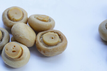 Champignon mushrooms in brine. Canned champignon mushrooms whole