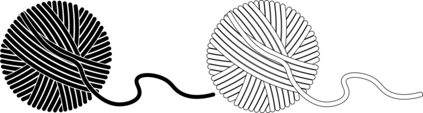 outline silhouette yarn ball icon set