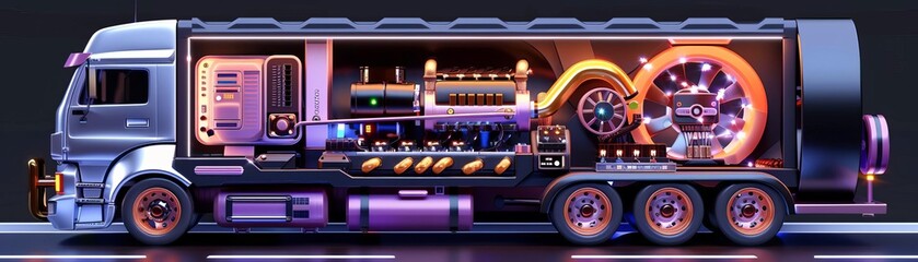 Obraz premium A detailed cutaway illustration of an autonomous vehicle showing the complex internal components and sensor systems