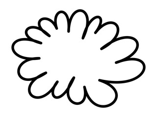 black outlined speech bubble with a scalloped edge design