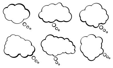 Set of Blank Thought Bubbles in Various Cloud Shapes