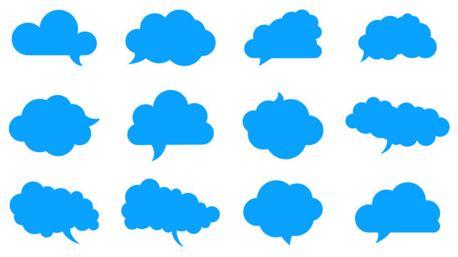 Set of blue cloud speech bubbles