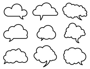 Set of Cloud-Shaped Speech Bubble Outlines