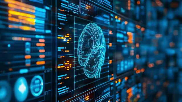 Digital Brain Interface. Neurotechnology and Brain-Computer Interface Concept. 4K Seamless Video Loop Background. Neuroscience