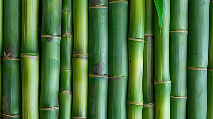 Obraz premium Majestic bamboo stalks reaching towards the sky, showcasing the vibrant green hues and natural symmetry