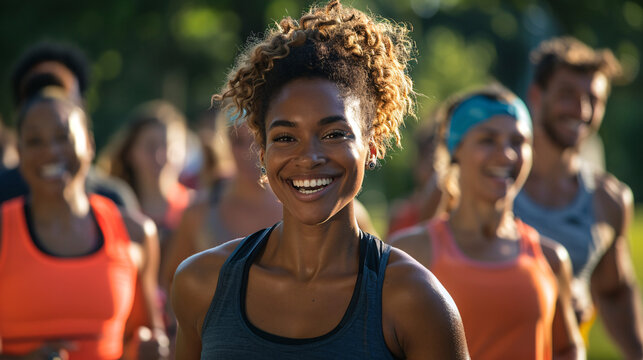 A diverse group of individuals participating in a high-energy outdoor boot camp, illustrating collective motivation and dedication to physical fitness