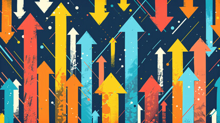 A creative business concept illustration with multiple arrows moving upwards, symbolizing various paths to success and growth