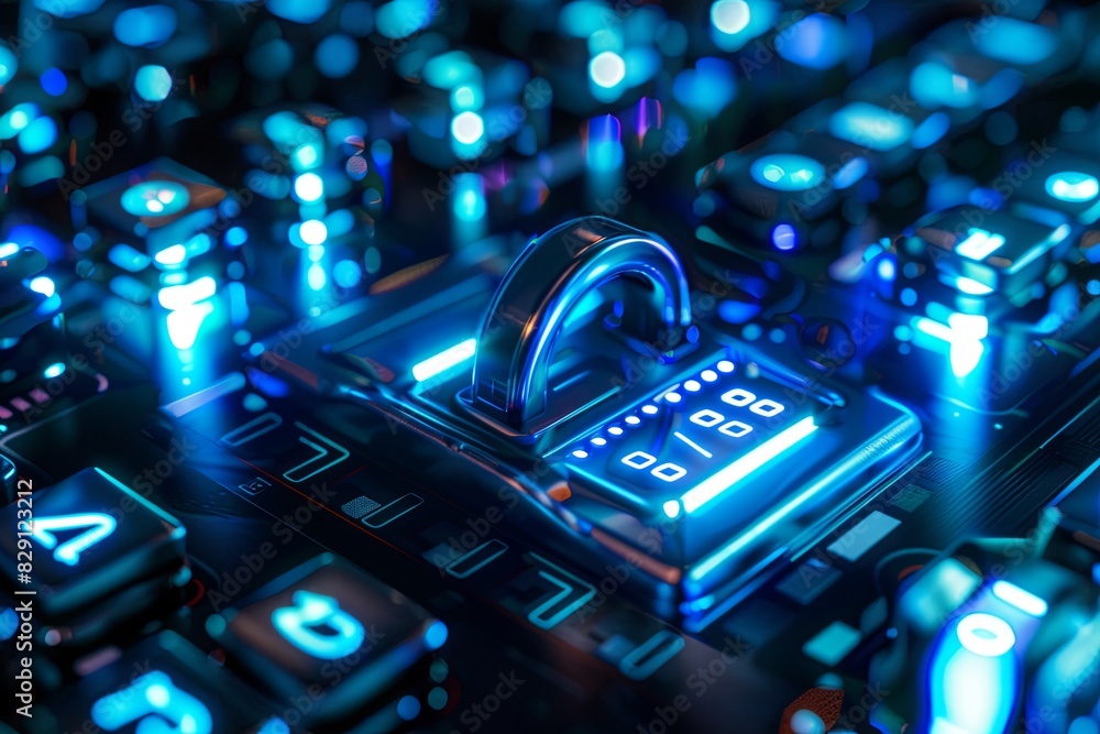 Poster a detailed view of a padlock symbol on a computer keyboard, depicting secure communication with encr