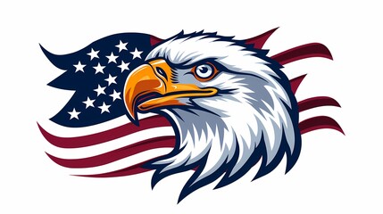 Obraz premium Illustration of a bald eagle with an American flag backdrop, symbolizing patriotism.