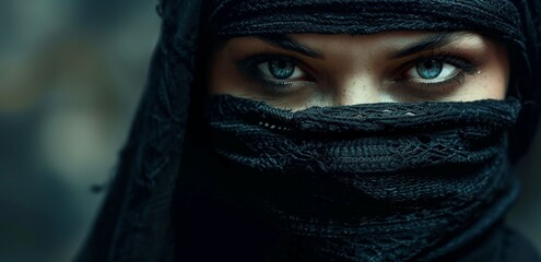 Naklejka premium Mysterious woman with piercing blue eyes