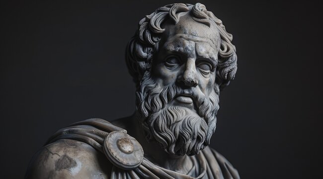 ancient philosopher statue with pensive expression