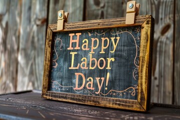 Obraz premium Rustic wooden sign with happy labor day text