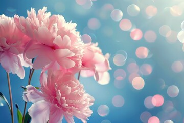 Fototapeta premium Beautiful pink peony flowers with blurred background