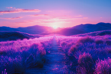 Fototapeta premium A sunset in a field of lavender