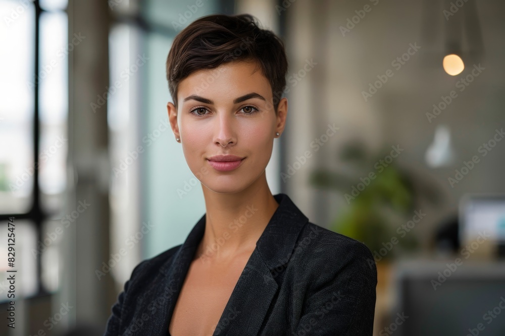 Poster Confident businesswoman in black suit