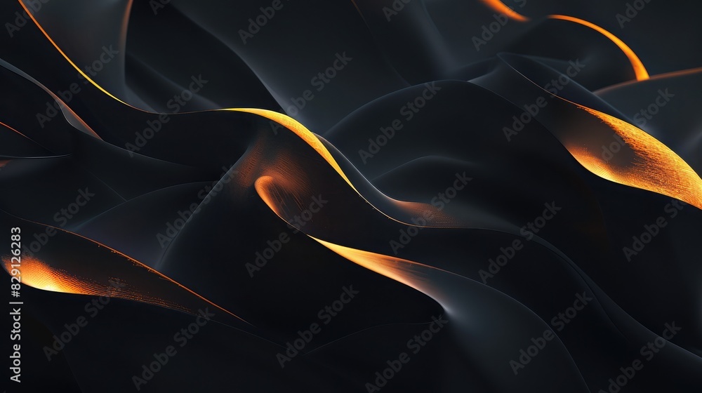 Poster abstract black background featuring dynamic shapes and bright shadow play