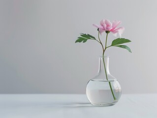 pink flower in glass vase on plain background