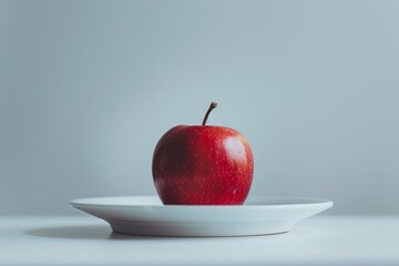 Vibrant red apple on white plate