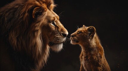 Naklejka premium majestic lion and cub in close encounter