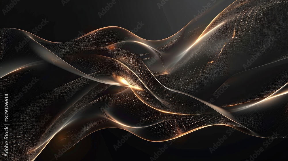 Poster abstract black background with dynamic wave patterns and bright light accents
