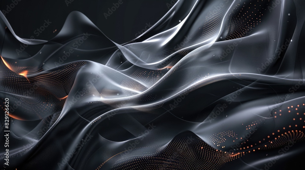 Poster abstract black background with dynamic wave patterns and bright light accents