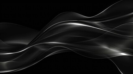 Abstract black background with smooth flowing curves and glowing highlights