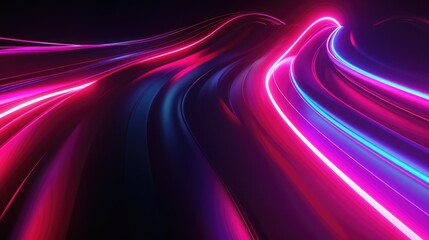 Abstract black background with vibrant neon light streaks and smooth gradients for a futuristic look