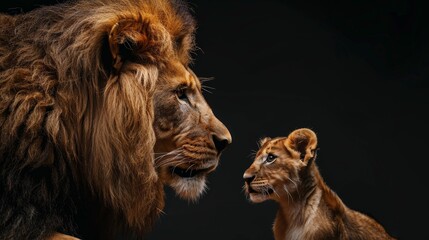 Majestic lion and cub in dramatic lighting
