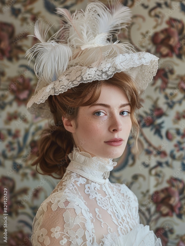 Canvas Prints woman in lace dress and feathered hat