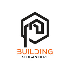 Building logo design simple concept premium Vector