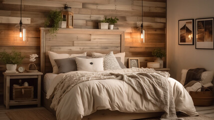 Beautiful farmhouse style bedroom interior