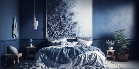 beautiful Cozy Blue and White Bedroom design