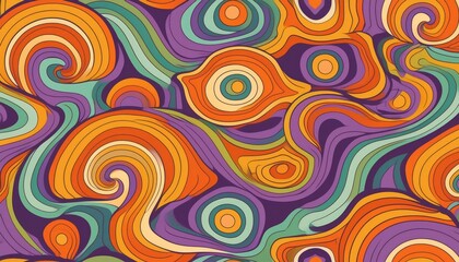 Fototapeta premium Retro Floral Pattern with Swirling Lines