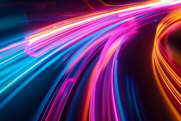Dynamic light trails in vibrant neon colors create a stunning abstract background perfect for modern design and digital art inspiration.