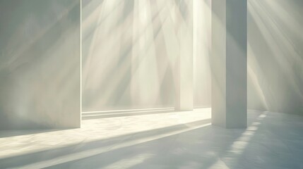 Abstract white background with ethereal light beams and delicate shadow play