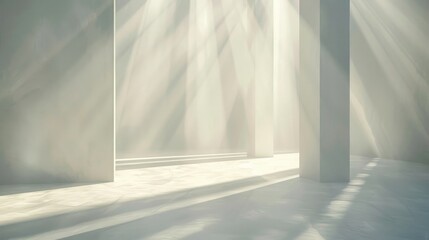 Obraz premium Abstract white background with ethereal light beams and delicate shadow play