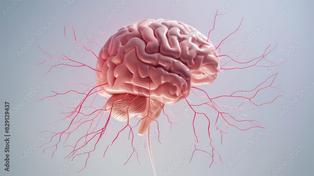 Poster an illustration showing the human brain with highlighted pathways and synapses, symbolizing neural c