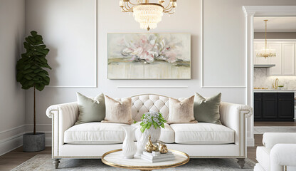 Beautiful Elegant living room with velvet sofa