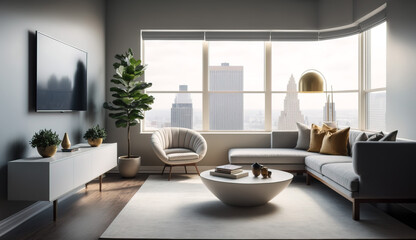 Beautiful minimalist living room with sleek furniture