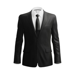 A black suit, half body photo on transparent background, png.