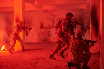  A group of professional soldiers bravely executes a dangerous rescue mission, surrounded by fire...