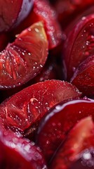 Plum fruit close-up. Pieces of plum.