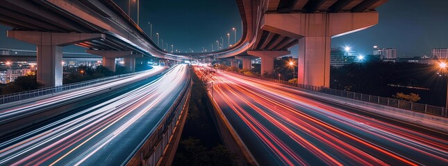 A long exposure photo of the freeway passing by in motion blur. The overall mood mysterious and futuristic. generative AI