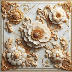 panel wall art, marble background with flower designs, wall decoration